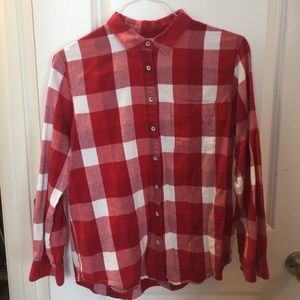 Madewell red and white checked button down shirt